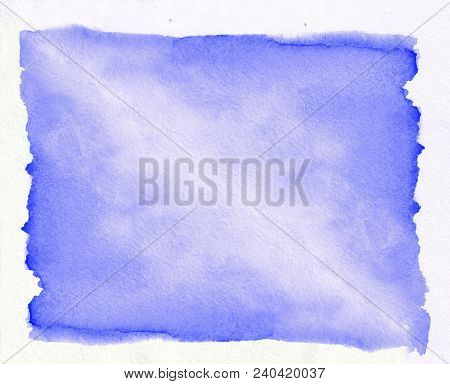 Dark Blue Watercolour Horizontal Gradient Background Painted On The Special Watercolor Paper. Middle