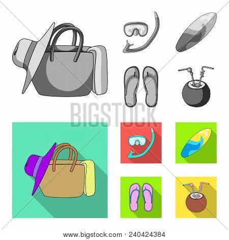 Diving, Surfing, Cocktail.summer Vacation Set Collection Icons In Monochrome, Flat Style Vector Symb