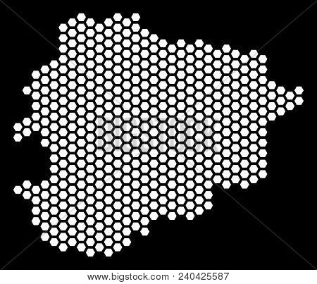 Hex Tile Andorra Map. Vector Territory Plan On A Black Background. Abstract Andorra Map Composition 