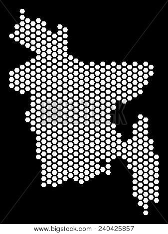 Hex-tile Bangladesh Map. Vector Geographic Scheme On A Black Background. Abstract Bangladesh Map Mos