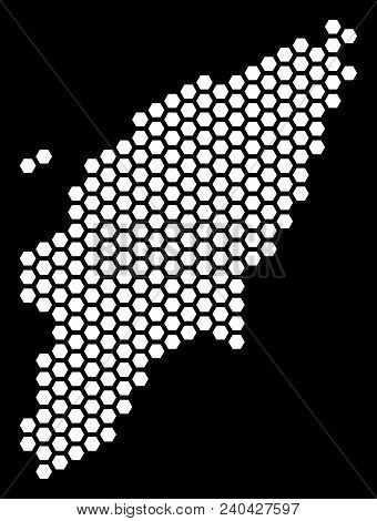 Hex-tile Greek Rhodes Island Map. Vector Geographic Plan On A Black Background. Abstract Greek Rhode