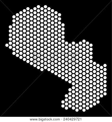 Hex-tile Paraguay Map. Vector Geographic Scheme On A Black Background. Abstract Paraguay Map Collage