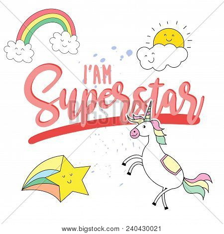 Trendy T Shirt Design With Text Iam Superstar And Elements