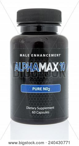 Winneconne, Wi -  21 April 2018: A Bottle Of Male Enhancement Alpahmax 10 Pure No2 Supplement On An 