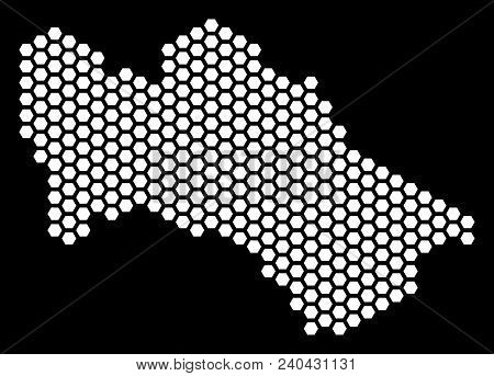 Hex Tile Turkmenistan Map. Vector Territorial Plan On A Black Background. Abstract Turkmenistan Map 