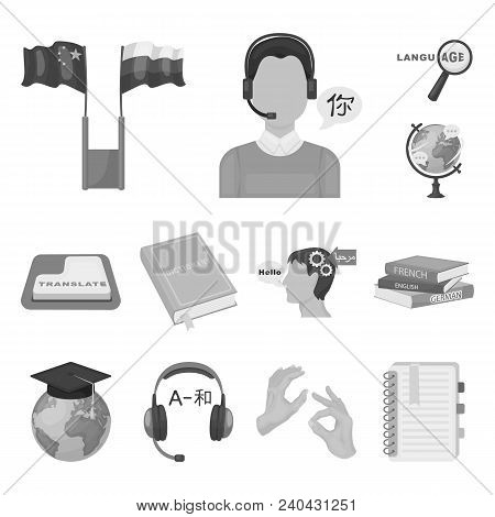 Translator And Linguist Monochrome Icons In Set Collection For Design. Interpreter Vector Symbol Sto