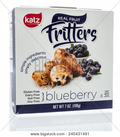 Winneconne, Wi - 8 May 2018:  A Box Of Katz Real Fruit Fritters In Blueberry Flavor On An Isolated B