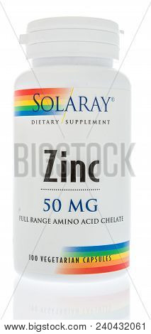 Winneconne, Wi - 8 May 2018:  A Bottle Of Solartay Zinc Supplement On An Isolated Background