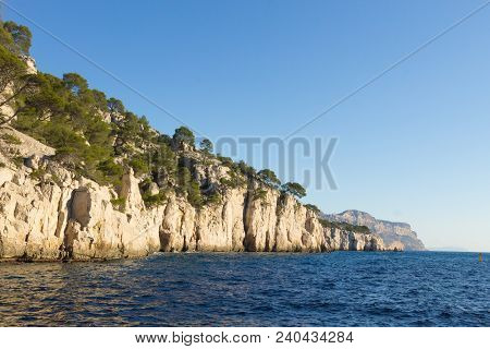 Beautiful Nature Of Calanques On The Azure Coast Of France. Calanques National Park Near Marseille. 