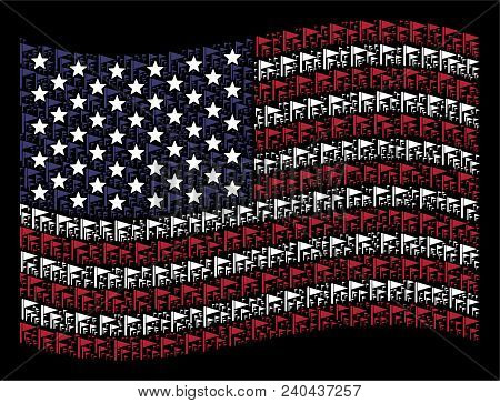 Triangle Flag Icons Are Grouped Into Waving Usa Flag Abstraction On A Dark Background. Vector Concep