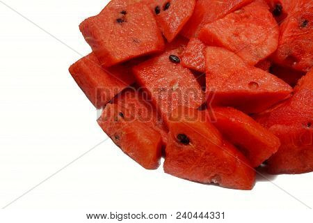 Sliced Of Watermelon Isolated On White Background. Top View (citrullus Lanatus)