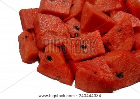 Sliced Of Watermelon Isolated On White Background. Top View (citrullus Lanatus)