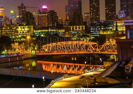 Waibaidu Bridge  Bund, Shanghai China  Night Shot One Of The Most Famous Bridges In The World And Ha
