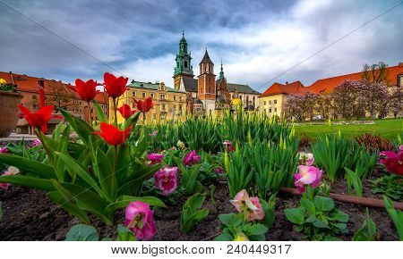 Wawel Castle Famous Landmark In Krakow Poland.