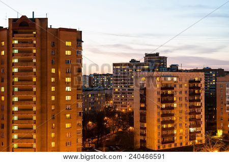 Residential Houses In City In Spring Evening (bolhaya Akademicheskaya Street In Koptevo District Of 