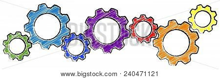 Scribble Gears For Cooperation Symbolism