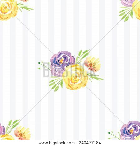 Hand-painted Watercolor Floral Rose Pattern. Illustration Of Decorative Floral Design For Wedding In