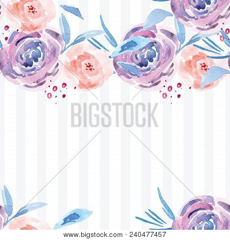 Hand-painted Watercolor Floral Rose Pattern. Illustration Of Decorative Floral Design For Wedding In