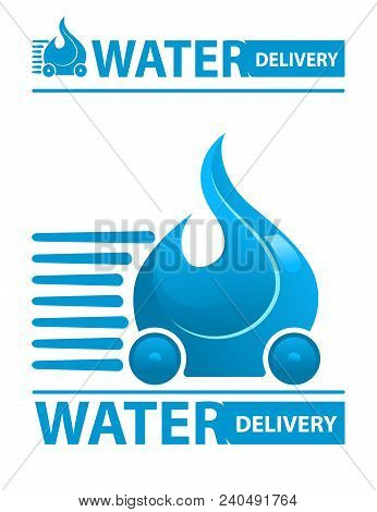 Water Delivery Icon In 2 Different Version, Flat Small And Big With Gradient