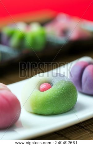 Japanese Traditional Confectionery Cake Wagashi Served On Plate