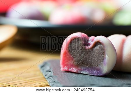 Japanese Traditional Confectionery Cake Wagashi Served On Plate