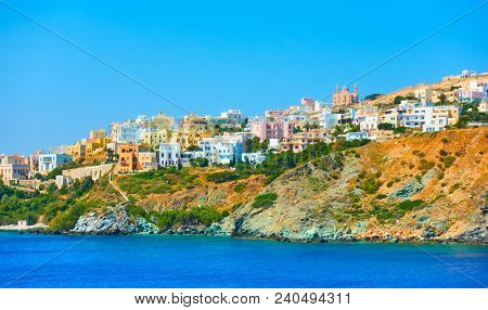 Ermoupoli town on the shore of Syra Island, Cyclades, Greece