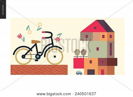 Simple Things - Color - Flat Cartoon Vector Illustration Of Four Storey Colorful Countryside House, 