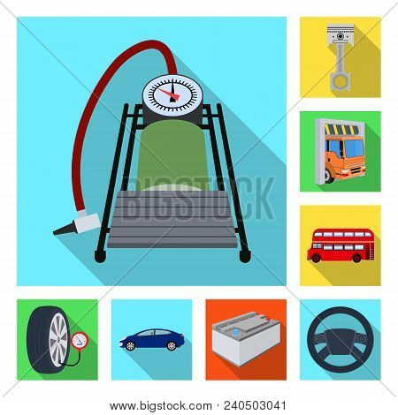 Car, Lift, Pump And Other Equipment Flat Icons In Set Collection For Design. Car Maintenance Station