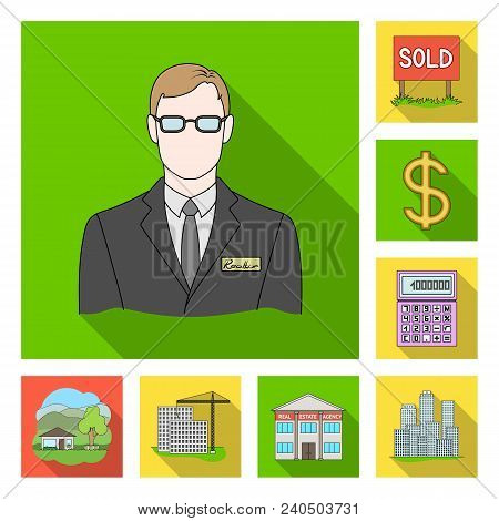 Realtor, Agency Flat Icons In Set Collection For Design. Buying And Selling Real Estate Vector Symbo