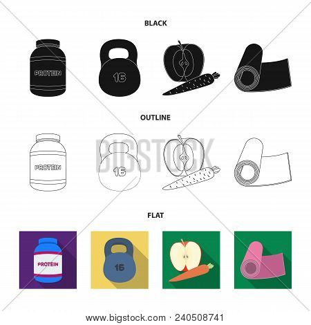 Protein, Vitamins And Other Equipment For Training.gym And Workout Set Collection Icons In Black, Fl