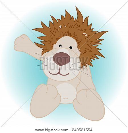 Cute Cartoon Lion On Blue Background. Vector Illustration