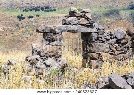 Ruins Of Ancient Jewish Settlement Umm El Kanatir - Mother Arches On The Golan Heights