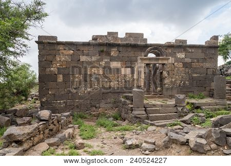 Remains Of An Ancient Synagogue In The Ruins Of Ancient Jewish Settlement Umm El Kanatir - Mother Ar