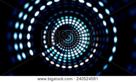 Glowing Circular 3d Ui Element. Illuminated Geometric Circle And Sphere Shapes Transforming In A Sea