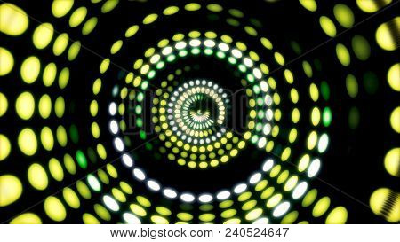 Glowing Circular 3d Ui Element. Illuminated Geometric Circle And Sphere Shapes Transforming In A Sea