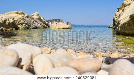 Beautiful Pebble Beach Of Marathias, Zakynthos Island, Greece.
