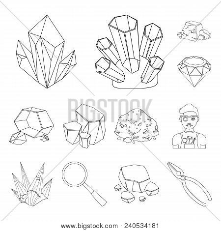 Precious Minerals Outline Icons In Set Collection For Design. Jeweler And Equipment Vector Symbol St