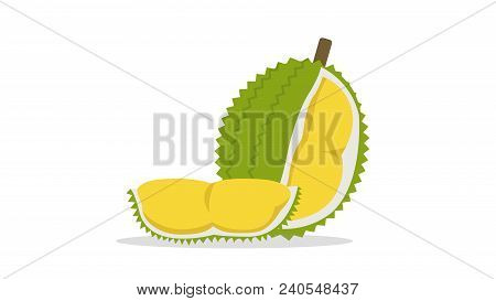 Flat Durian And Cut Piece Vector With Isolated White Background.king Of Fruit.tropical Friut.
