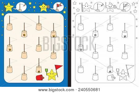 Preschool Worksheet For Practicing Fine Motor Skills - Tracing Dashed Lines Of Flags On Sand Castles