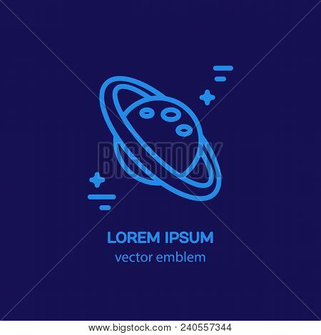 Saturn, Jupiter Or Other Planet With Rings - Minimalistic Logo Made In Trendy Line Stile Vector. Spa