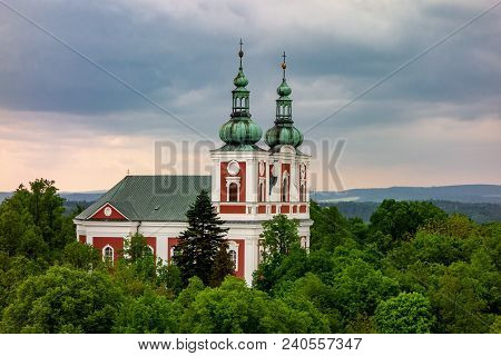The Baroque Church Poutni Kostel Panny Marie Sedmibolestne On A Cvilin Hill In Krnov, Czech Republic