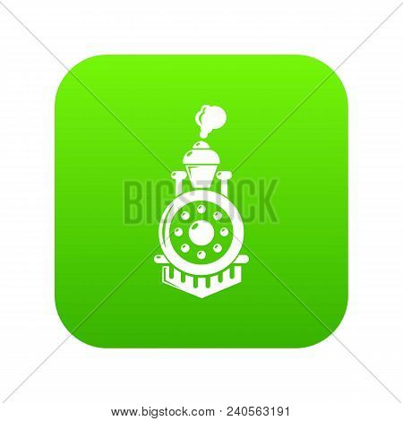 Locomotive Icon Green Vector Isolated On White Background
