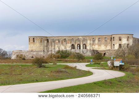 Borgholm, Sweden - Apr 28 2018: Ruin Of The Borgholm Castle, Popular For Tourists, Built Around Year