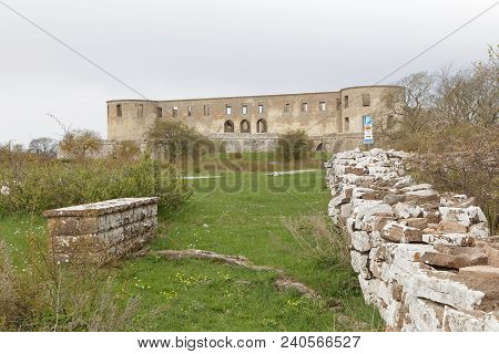 Borgholm, Sweden - Apr 28 2018: Ruin Of The Borgholm Castle, Built Around Year 1100 Used For Defence