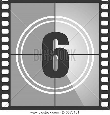 Number 6 From Old Movie Count Down (six). Film Countdown Number. Vector Illustration Eps 10.
