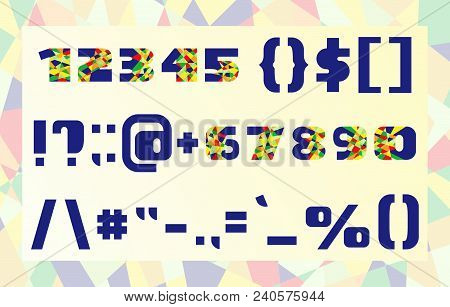 Mosaic Numbers And Single-colored Punctuation Marks. Trendy Geometric Template In Modern Style For C