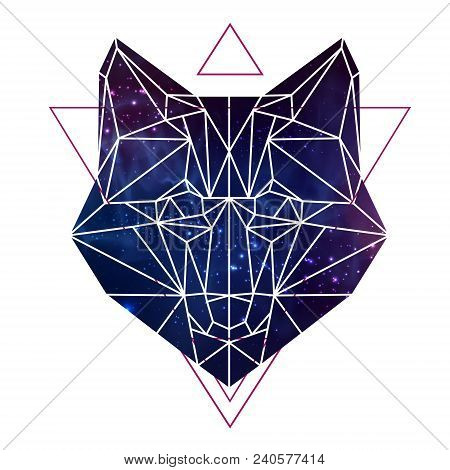 Abstract Polygonal Tirangle Animal Fox With Open Space Background. Hipster Animal Illustration.