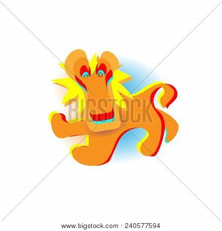 Cartoon Big Lion Isolated On White Background.