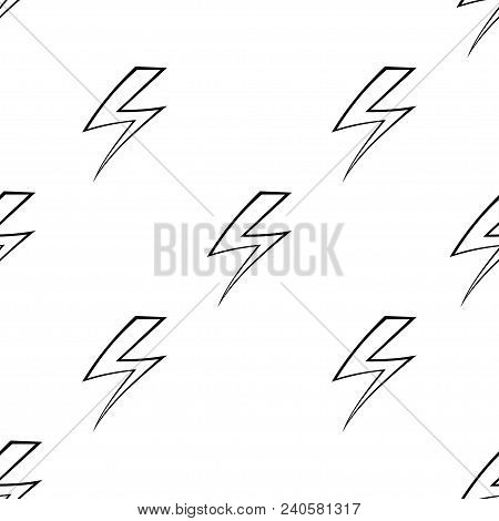 Seamless Balck And White Vector Pattern. Lightning Bolts Texture.