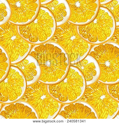 Orange Seamless Pattern With Fruit Citrus Circle Slices Made In Draphic Vector Design Drawing In Rea